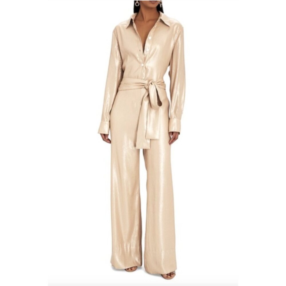STAUD JONI SEQUIN JUMPSUIT METALLIC